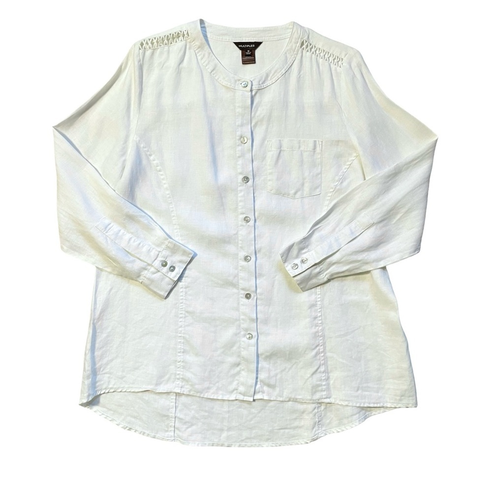 Multiples White Linen Button Front Lagenlook Shirt Medium - Picture 3 of 5